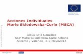 Acciones Individuales Marie Sklodowska-Curie (MSCA) · Marie Sklodowska-Curie (MSCA) Jesús Rojo González NCP Marie Sklodowska-Curie Actions Alicante / Valencia, 8-9 Mayo2014 1 Funded