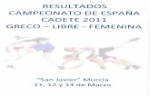 . CADETE 2011.pdf · CADETE 2011 GRECO - LIBRE - FEMENINA San Javier" Murcia 11, 12 y 13 de Marzo . OQ9 PARTICIPANTES POR FEDERACIONES 42 ANDALUZA ASTURtANA BALEAR CANARtA CATALANA