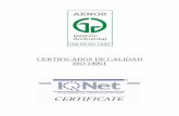 CERTIFICADOS DE CALIDAD ISO 14001Certificado del Sistema de Gestión Ambiental AENOR Gestión Ambiental UNE-EN ISO 14001 GA-200010019 AENOR, Asociaciön Española de Normalizaciön