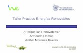 Taller Práctico de energías renovables - gob.mx · 2017-03-17 · • 2.00 $/kWh Î2.4 USD /W Fotovoltáica (a 25 años) • Calentador solar 200 l, 15 USD / MMBtu Î6000 pesos