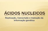 Ácidos Nucleicos...ÁCIDOS NUCLEICOS Replicação, transcrição e tradução da informação genética . ÁCIDOS NUCLEICOS: POLÍMEROS DE NUCLEOTÍDEOS. DNA X RNA DNA Pentose: Desoxirribose