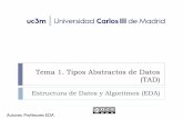 (TAD) Tema 1. Tipos Abstractos de Datosocw.uc3m.es/ingenieria-informatica/estructura... · Una estructura de datos es una representación (implementación) de un TAD en un lenguaje