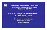 Estudio carga de enfermedad. Costa Rica, 2005...% AVISA según grupos de enfermedad y sexo. Costa Rica, 2005 52 50 28 60 80 100 120 29 48 50 72 0 20 40 Grupo I: Enfermedades infecciosas..