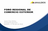 FORO REGIONAL DE COMERCIO EXTERIOR · El crecimiento de la economía colombiana en 2015 estuvo impulsado por el sector financiero, comercio, reparación, restaurantes y hoteles, construcción