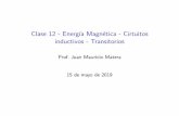 Clase 12 - Energía Magnética - Cirtuitos inductivos - Transitoriosmatera/fisicaii/2019/pdf/clase... · 2019-05-16 · Transformador ideal I Sidosbobinadoscomparten elmismonúcleoynoexisten