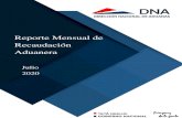 Reporte Mensual de Recaudación Aduanera Recaudació… · Reporte Mensual de Recaudación Aduanera Julio de 2020 DNA - Dirección Nacional de Aduanas guaraníes por debajo de los