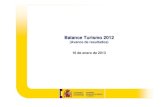 Balance Turismo 2012Los datos apuntan a crecimientos en todos los destinos, salvo en Oriente Medio. Destaca en 2012 la recuperación del norte de África, tras la reducción del turismo