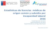 Estadísticas de licencias médicas de incapacidad laboral 2016 · 2017. 11. 13. · Estadísticas de licencias médicas de origen común y subsidio por incapacidad laboral 2016 .