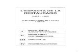 L'ESPANYA DE LA RESTAURACIÓ · La Restauració és el règim constitucional (Constitució de 1876) més llarg de la Història d'Espanya: 1875 – 1923 L'Espanya de la Restauració