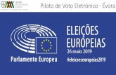 Piloto de Voto Eletrónico - Évora · • Biblioteca Municipal (Palácio Rojão) - 2 secções de voto com cerca de 1000 inscritos em cada uma ... 3º Sessão 25/05/2019 2ª Sessão