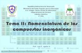 Tema II: Nomenclatura de los · 2020. 10. 22. · Tema II: Nomenclatura de los compuestos inorgánicos República Bolivariana de Venezuela Ministerio del Poder Popular para la Educación