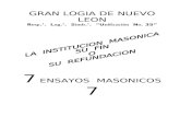 GRAN LOGIA DE NUEVO LEÓN©... · Web viewGRAN LOGIA DE NUEVO LEON Resp.’. Log.’. Simb.’. “Unificación No. 35” 7 ENSAYOS MASONICOS 7 ING. JOSE VALDEMAR PORTILLO LOPEZ MONTERREY,