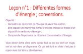 Leçon n°1 : Différentes formes d’énergie ; conversions....Leçon n°1 : Différentes formes d’énergie; conversions. Objectifs : -Connaître les six formes de l’énergieet