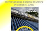 Termotanques Solares de Acero Inoxidable 100% · descarga de termotanque solar. • En caso de existencia de tanque de agua: 1 a 1,5 m elevado respecto de lugar de instalación de