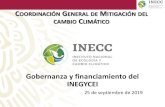 Gobernanza y financiamiento del INEGYCEI...NDC y carbono azul •Incrementar la captura de carbono y protección costera con la implementación de esquemas de conservación y recuperación