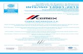 Certiﬁcado de Registro de Empresa INTE/ISO 14001:2015