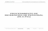 PROCEDIMIENTO DE INCIDENCIAS DE PERSONAL (HI-A-P21)